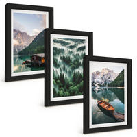 BILDER SET 3er Set - 20x30 cm Schwarzer Rahmen - Bergsee, Boot, Waldnebel - Schwarz, Kunststoff (20/30cm) - TULUP