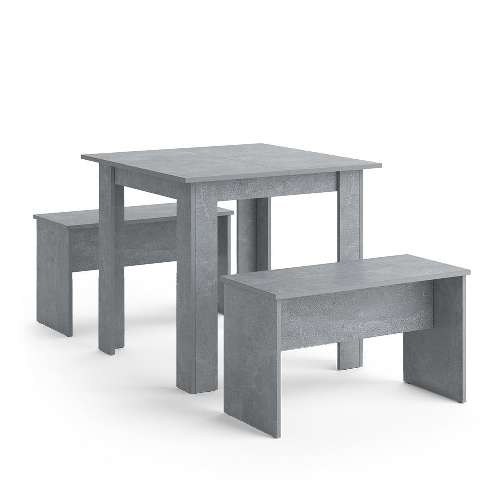 ESSTISCH SET Sentio Beton 80 x 80 cm mit 2 Bänken - Grau, Holzwerkstoff (80/73/80cm) - Vicco