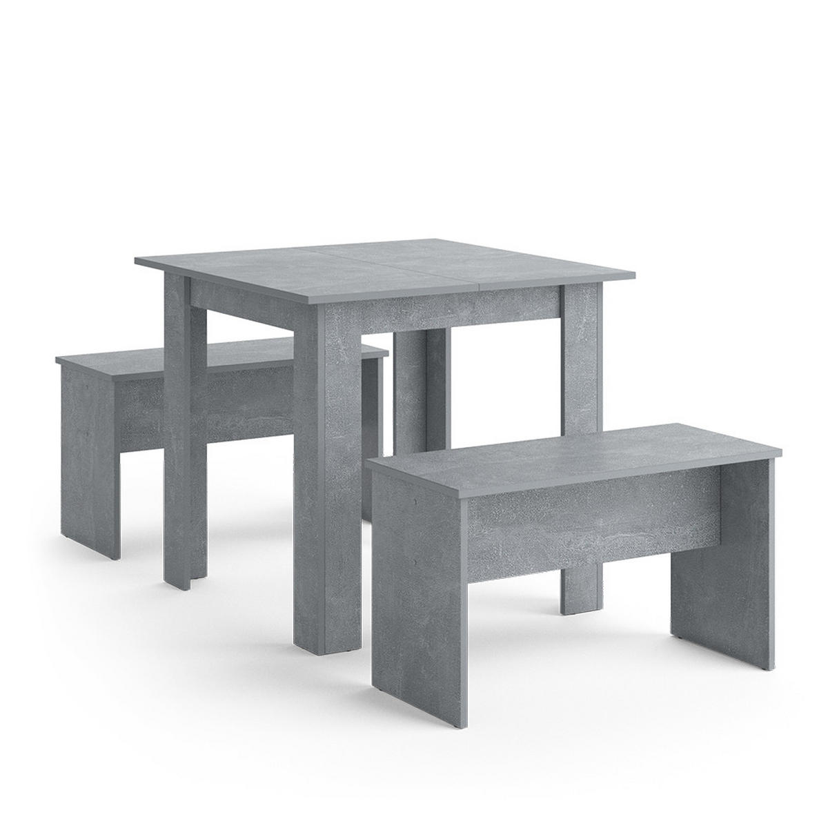 ESSTISCH SET Sentio Beton 80 x 80 cm mit 2 Bänken - Grau, Holzwerkstoff (80/73/80cm) - Vicco