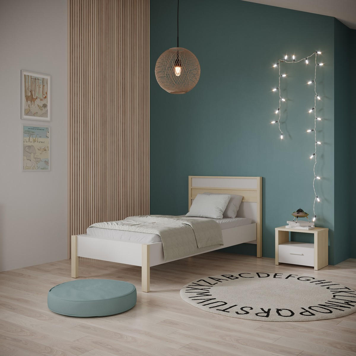 BETT in Weiß und Eiche Dekor 102,9/207,3/95 cm - Weiß, Holzwerkstoff (90/190cm) - Calicosy