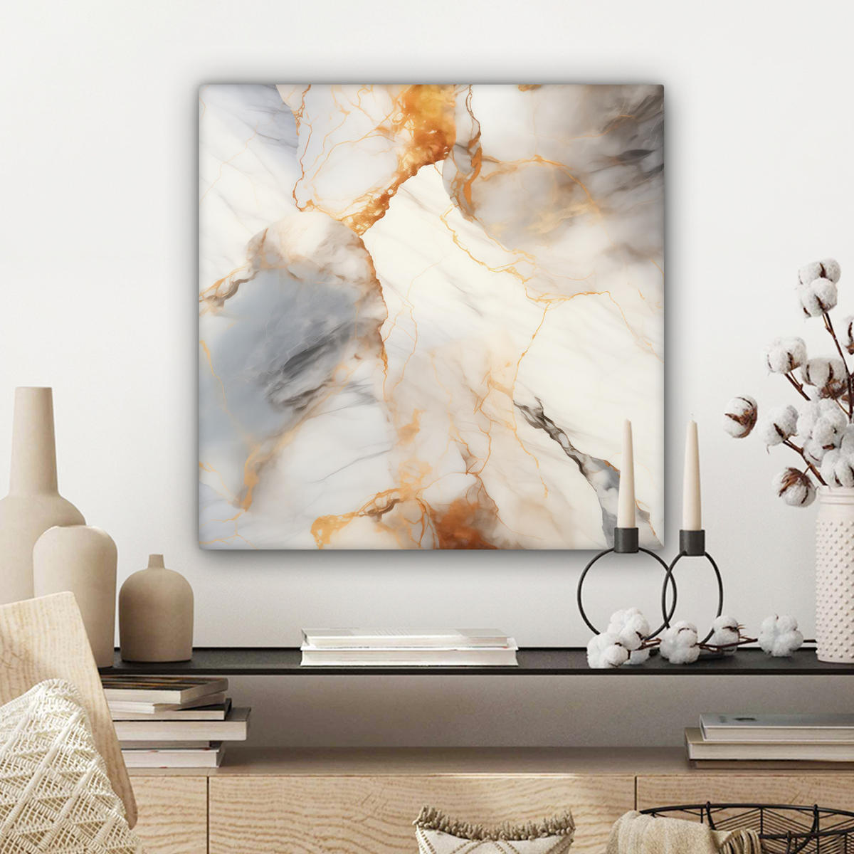 LEINWANDBILD Marmor - Grau - Gold 50x50 cm - Weiß, Textil (50/50cm) - MuchoWow