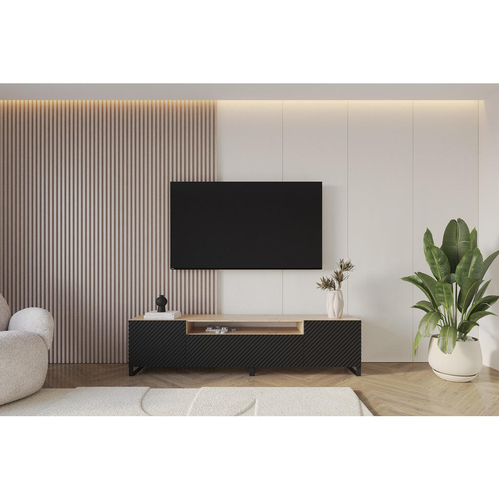 Thumbnail - Altdecor Lowboard, Schwarz, Hellbraun, Holzwerkstoff, Rechteckig, U-Form, 200x53x41 cm, Wohnzimmer, Wohnwände, Lowboards...