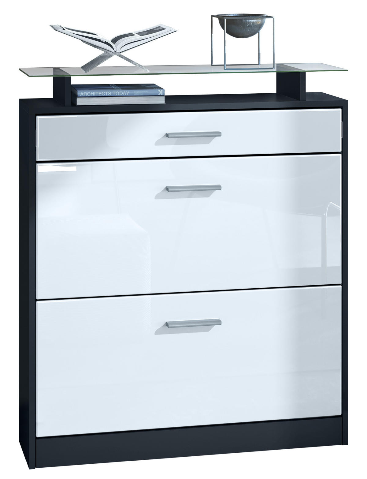 SCHUHSCHRANK Loret Front in Weiß Hochglanz - Weiß Hochglanz, Holzwerkstoff (89/104/23cm) - Vladon