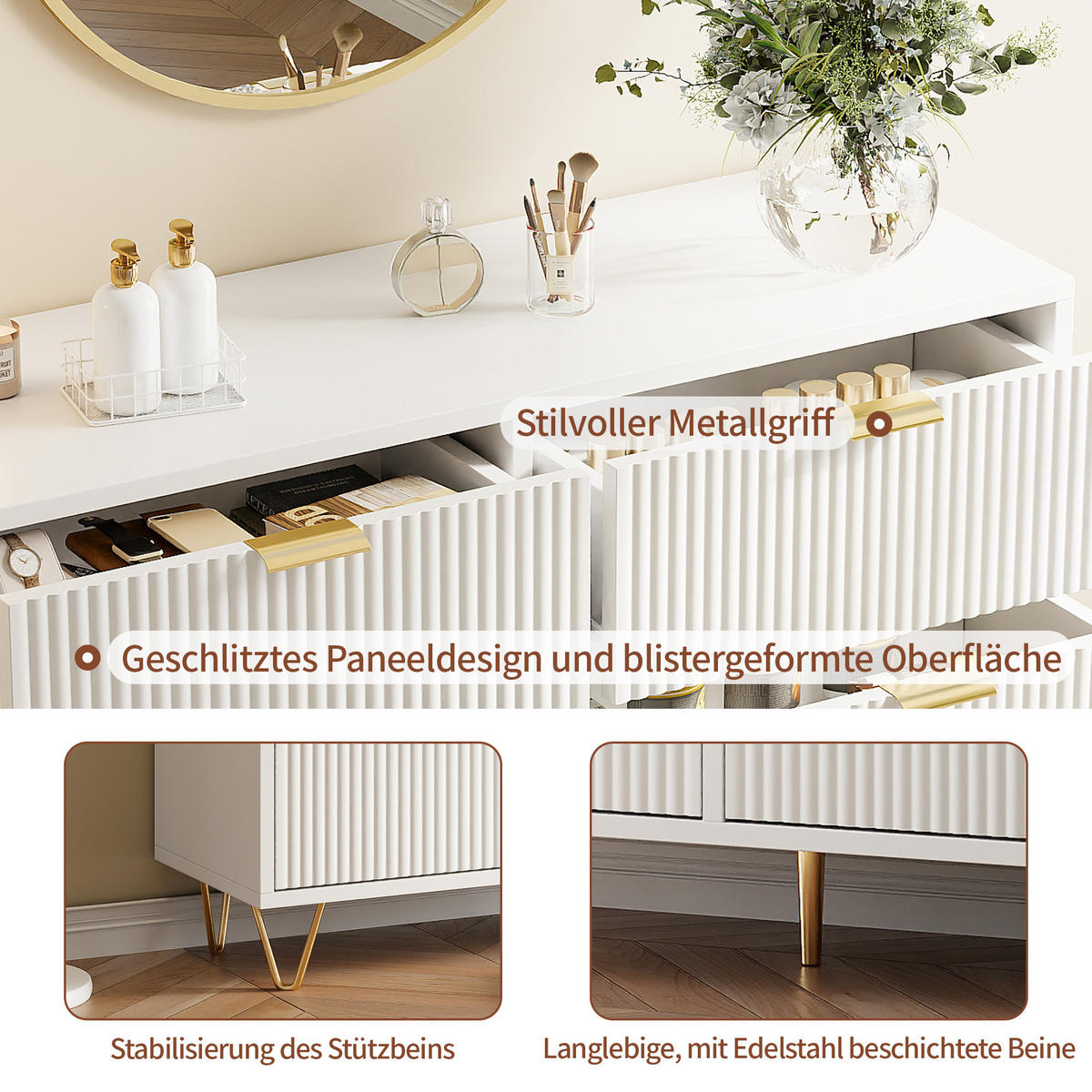 KOMMODE mit 6 Schublanden 100x34x73cm Aufbewahrungsschrank - Weiß, Holz (34/73/100cm)