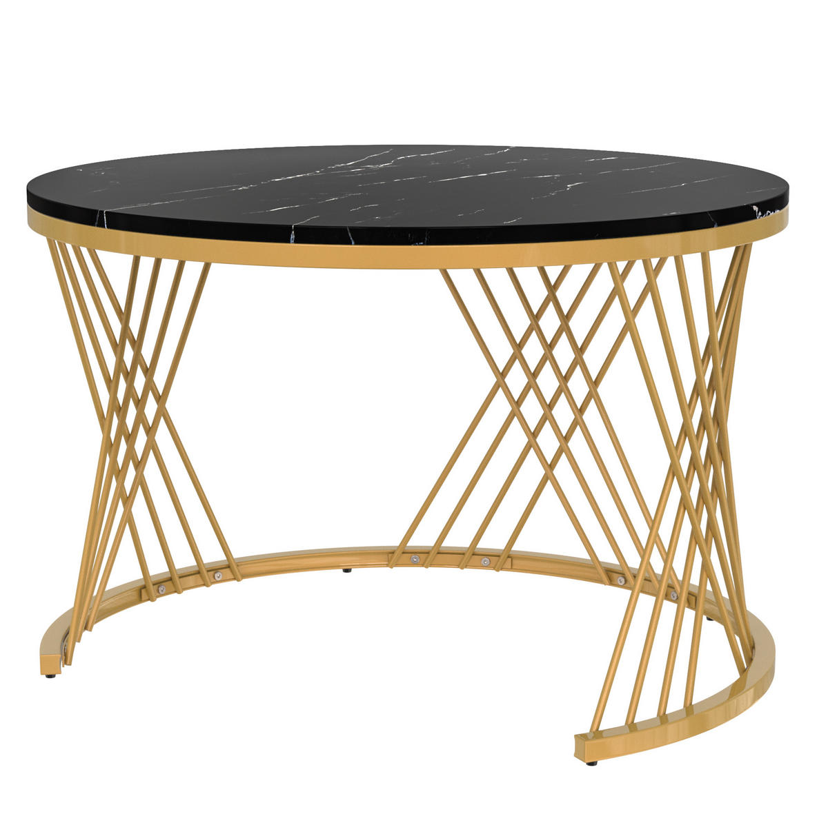 COUCHTISCH-SET 70/70/45,5 + 50/50/38,5 cm mit Schublade, Marmordekor und Rattanoptik, Schwarz/Gold - Schwarz, Holzwerkstoff (70/70/45.5cm) - Redom