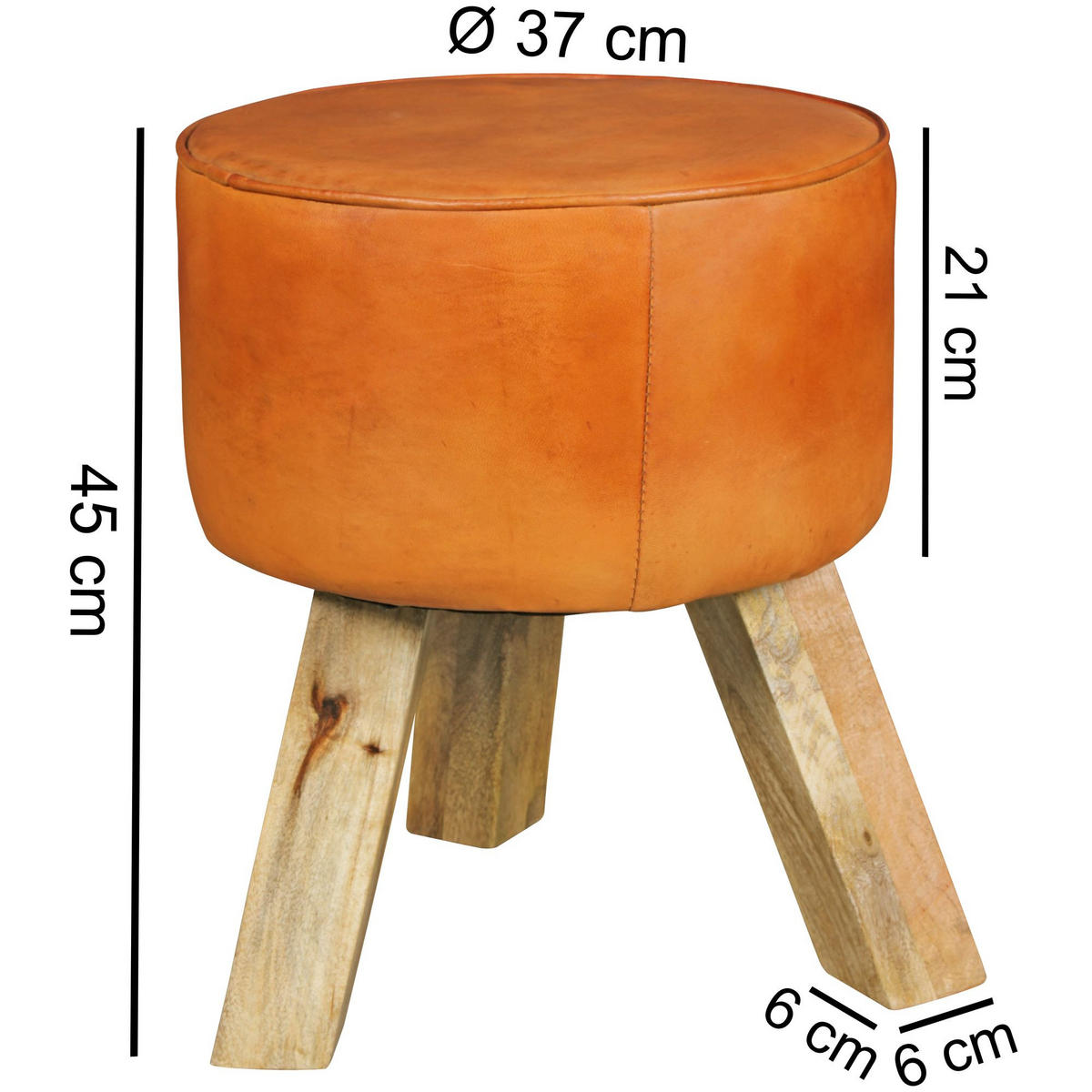 SITZHOCKER – Ziegenleder/Holz, 45 cm, Country-Stil - Braun, Mangoholz/Leder (37/45/37cm) - KADIMA DESIGN