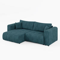 ECKSOFA RIVA Links Türkis Cord-Stoff L-Form Couch mit Schlaffunktion & Bettkasten - Türkis/Schwarz, Holz (255/160cm) - Barchello