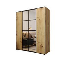 DREHTÜRENSCHRANK MODENA 180, 4-türig Kleiderschrank mit 2 Spiegel, Moderne Garderobe, Schrank in Größe: 180 x 206 x 65 cm - Schwarz/Braun, Holzwerkstoff (180/206/65cm) - O-Sofa