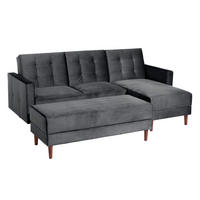 FUNKTIONSSOFA mit Hocker Katunia Samtvelours graphit - Graphitfarben, Kunststoff (222/92/144cm) - 58aufmkessel