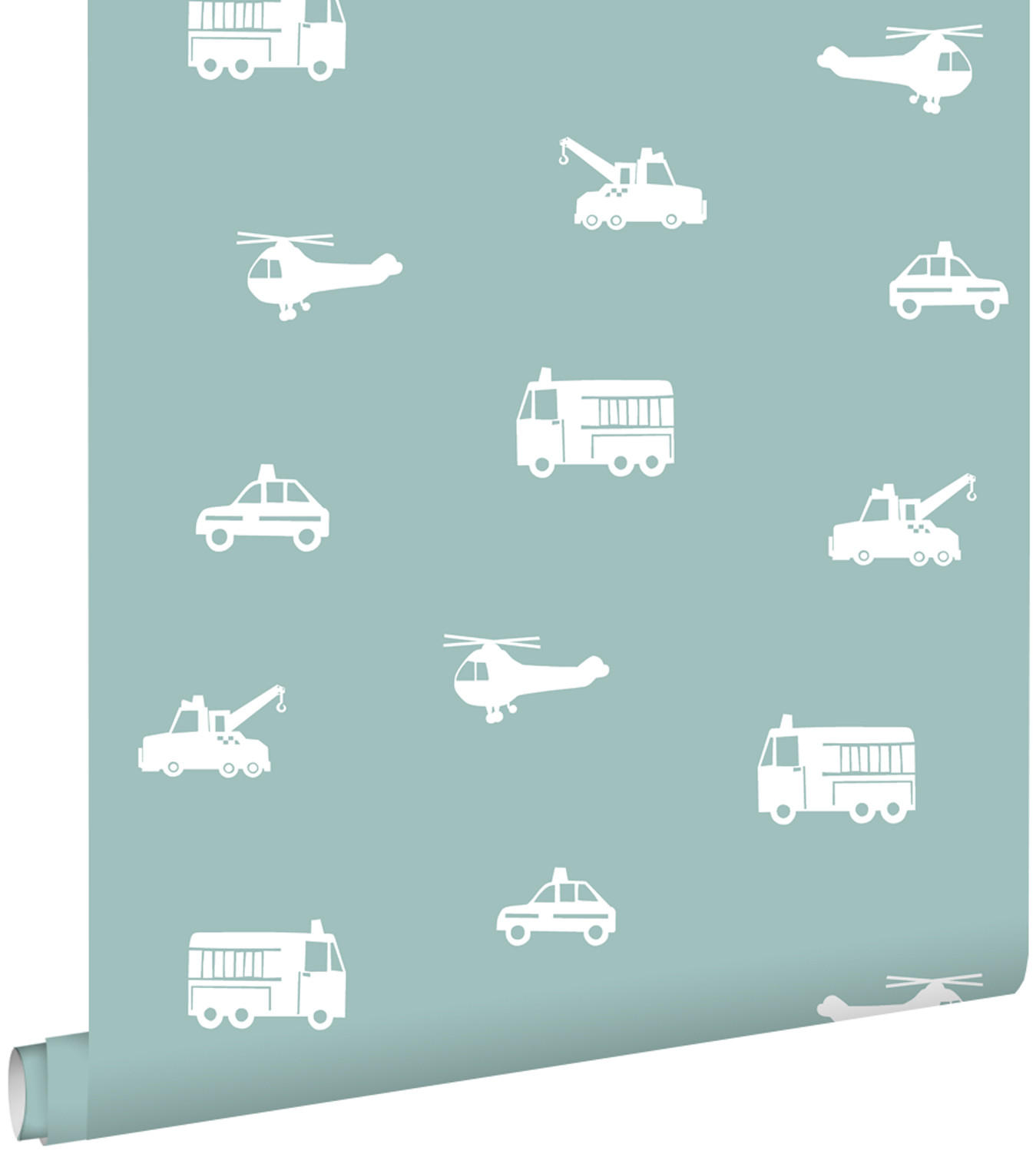 TAPETE Autos, Löschfahrzeuge, Hubschrauber und Kräne 53 cm x 10.05 m - Blau, Papier (53/0.1cm) - ESTAhome