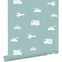 TAPETE Autos, Löschfahrzeuge, Hubschrauber und Kräne 53 cm x 10.05 m - Blau, Papier (53/0.1cm) - ESTAhome