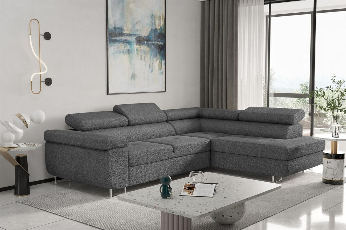 ECKSOFA Jade Mit Schlaffunktion - Dunkelgrau, Holzwerkstoff/Textil (275/202cm) - Fun Möbel