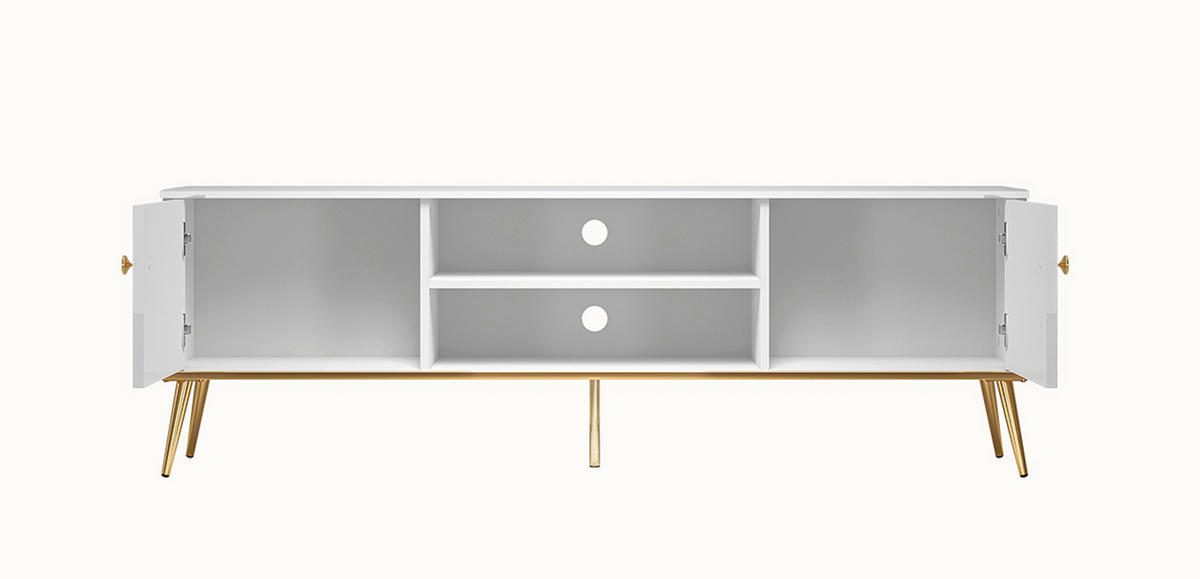 WOHNZIMMER-SET Goldin 4-teilig - Weiß Hochglanz/Weiß, Holz/Holzwerkstoff (412/152/40cm) - Feldmann-Wohnen