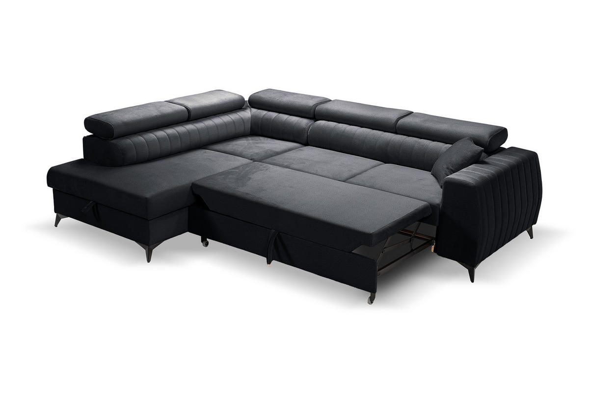 ECKSOFA PIERO L Links mit Schlaffunktion 195x125 Velours Dunkelgrau - Dunkelgrau/Schwarz, Holz/Textil (268/203cm) - Muffo