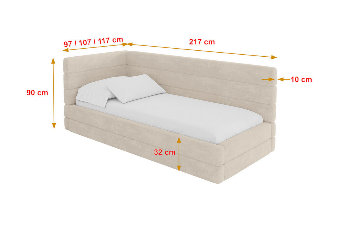 EINZELLBETT Jugendbett mit Bettkasten, Rechts - BEMY 90x200 Beige - Naturfarben, Holzwerkstoff/Textil (90/200cm) - ALTDECOR