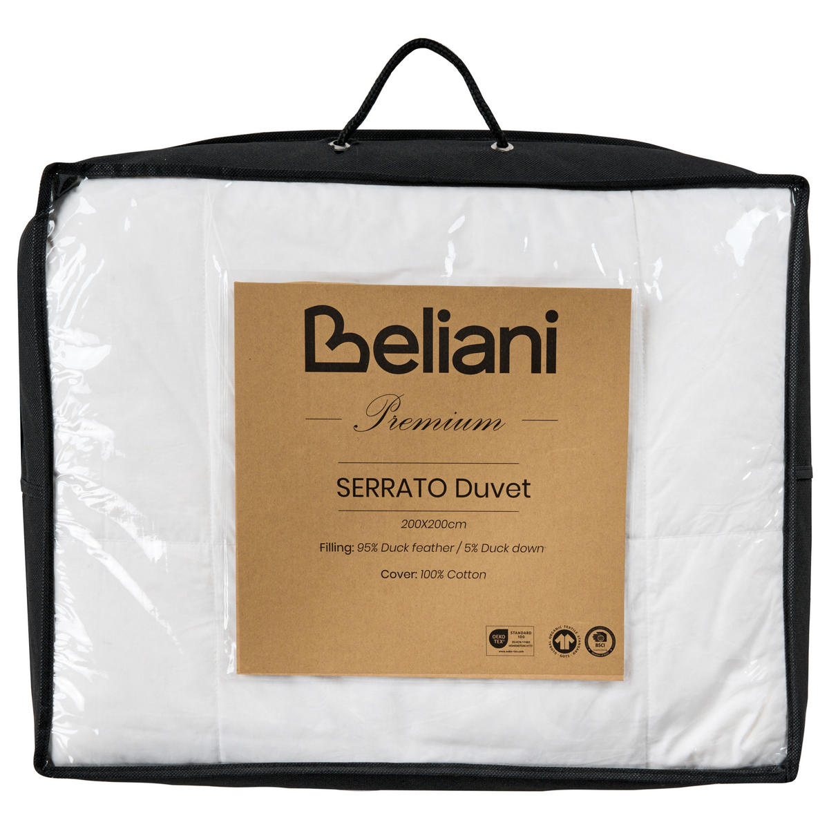 PŘIKRÝVKA Dvouvrstvá Kachní peří a Prachové peří 4sezónní 200/200 cm Serrato - bílá, textil (200/200cm) - Beliani