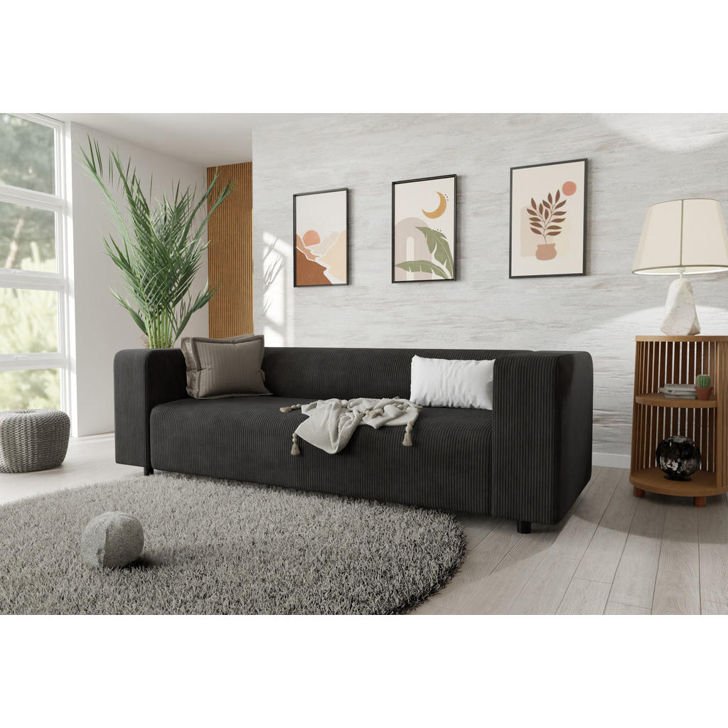 Thumbnail - S-Style Möbel Sitzgarnitur, Schwarz, Textil, Echtholz, Teilmassiv,Buche, Birke, 6-Sitzer, 175x65x80 cm, Blauer Engel, FS...