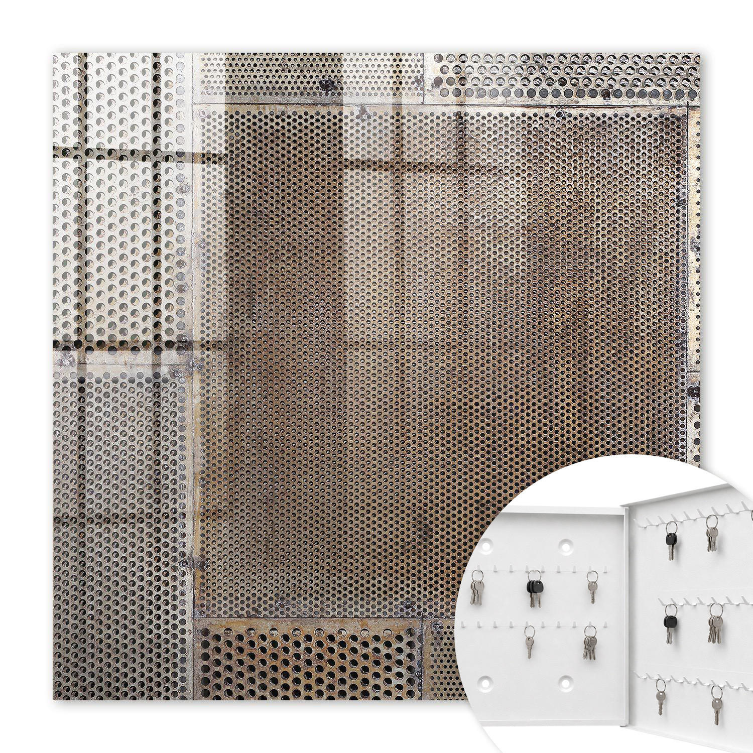 SCHLÜSSELBOX Weiß 30x30 cm – Türöffnung nach rechts - Industriemuster - Braun, Metall (30/30/5cm) - TULUP