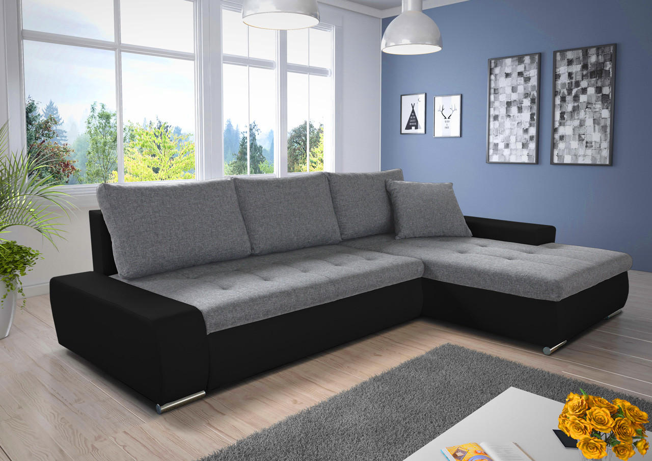 ECKSOFA Faris, Seite: Rechts - Schwarz/Grau, Holz/Textil (266/184cm) - Sofnet