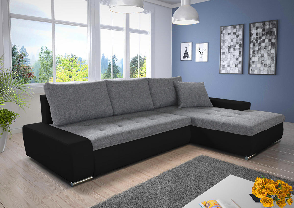 ECKSOFA Faris, Seite: Rechts - Schwarz/Grau, Holz/Textil (266/184cm) - Sofnet
