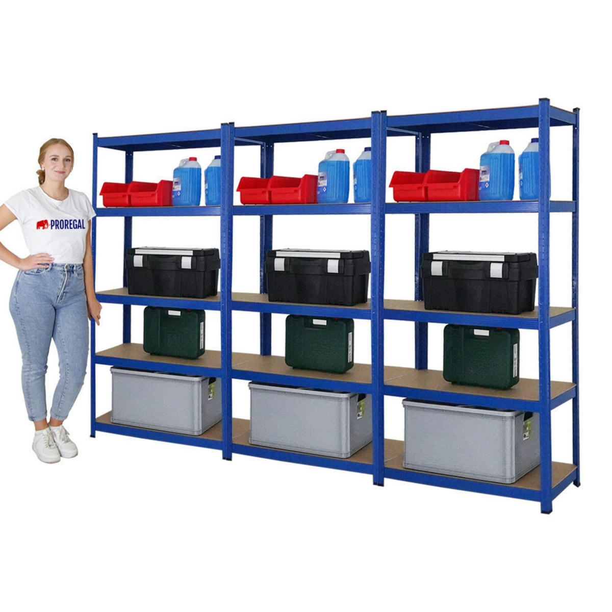 SCHWERLASTREGAL Ragnar 3er-Set mit 3x 180x90x40 cm Fachlast 175 kg Blau - Blau, Metall (270/180/40cm) - PROREGAL