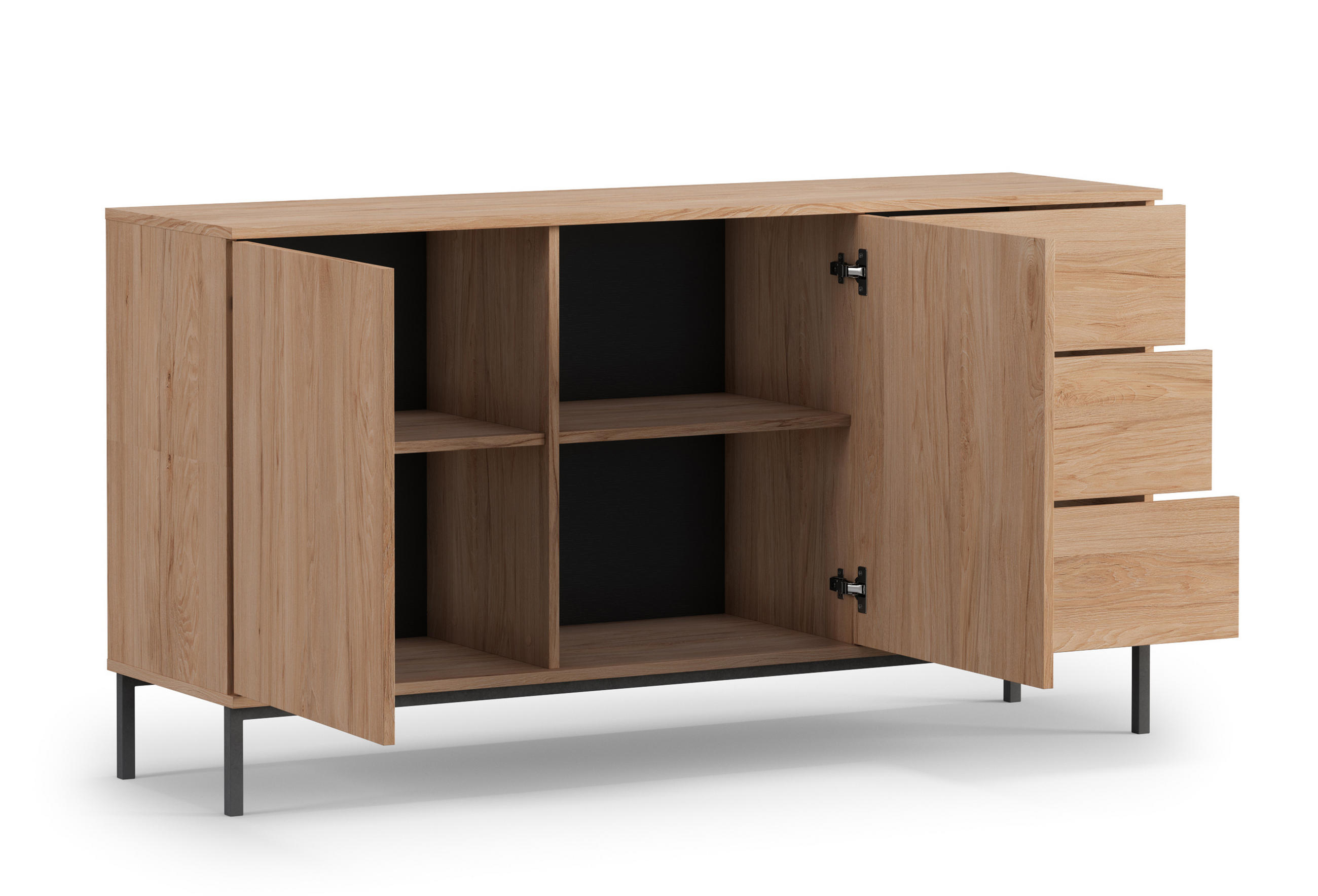 SIDEBOARD Queba 2T 3S Hellbraun 150/80/41 cm – mit Schubladen und viel Stauraum - Hellbraun/Schwarz, Holzwerkstoff (150/80/41cm) - AX Living