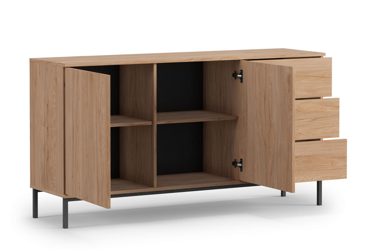 SIDEBOARD Queba 2T 3S Hellbraun 150/80/41 cm – mit Schubladen und viel Stauraum - Hellbraun/Schwarz, Holzwerkstoff (150/80/41cm) - AX Living