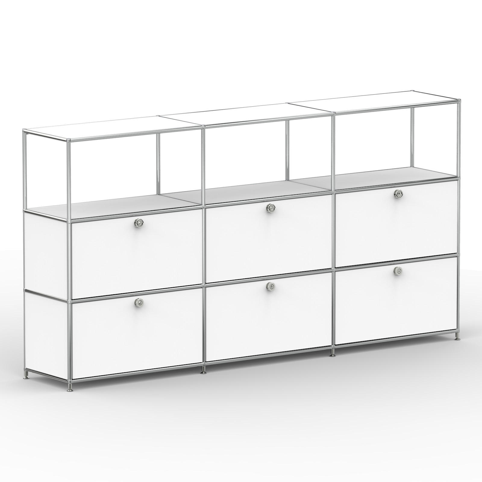 HOCHSCHRANK, 3 offene Fächer, 6 Klappen, Breite 227 cm, Signalweiß - Chromfarben/Silberfarben, Metall (40/118/227.2cm) - Versee