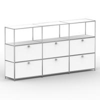 HOCHSCHRANK, 3 offene Fächer, 6 Klappen, Breite 227 cm, Signalweiß - Chromfarben/Silberfarben, Metall (40/118/227.2cm) - Versee