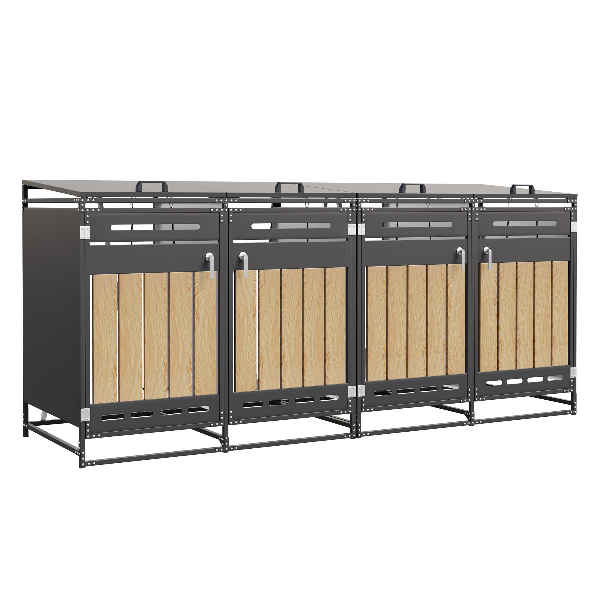 MÜLLTONNENBOX 4er Holzoptik hydraulisch abschließbar - Schwarz, Metall (79/116/262cm) - FLIEKS