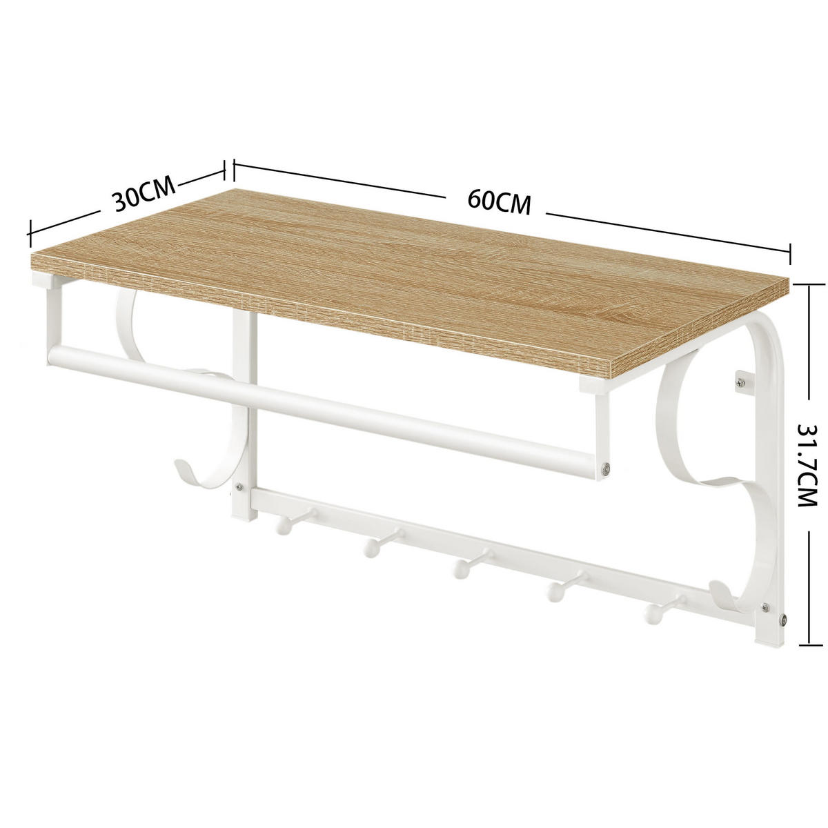 WANDGESTELL mit 60 cm langen bügeln, sonoma-eiche/weiß - Sonoma Eiche, Holzwerkstoff (60/31.7/30cm)