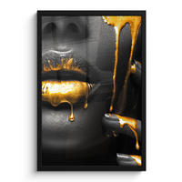 GERAHMTES BILD Frau - Schwarz - Gold - Gesicht - Lippen 40x60 cm - Goldfarben, Papier (40/60cm) - MuchoWow