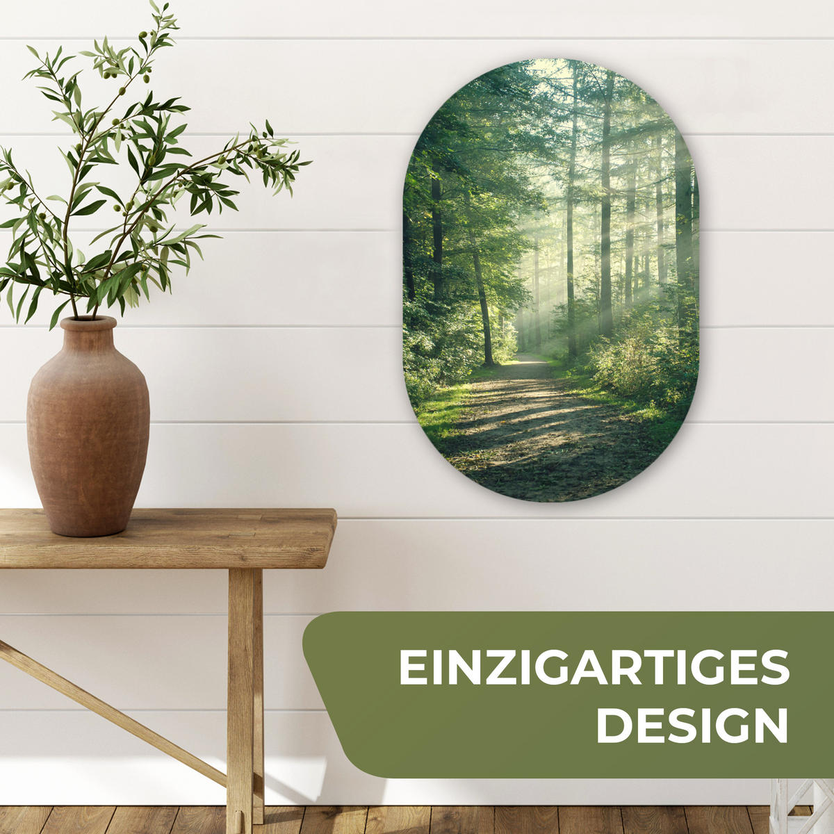 WANDBILD Wald - Weg - Sonne - Bäume - Grün - Natur 40x60 cm - Waldgrün, Kunststoff (40/60cm) - MuchoWow