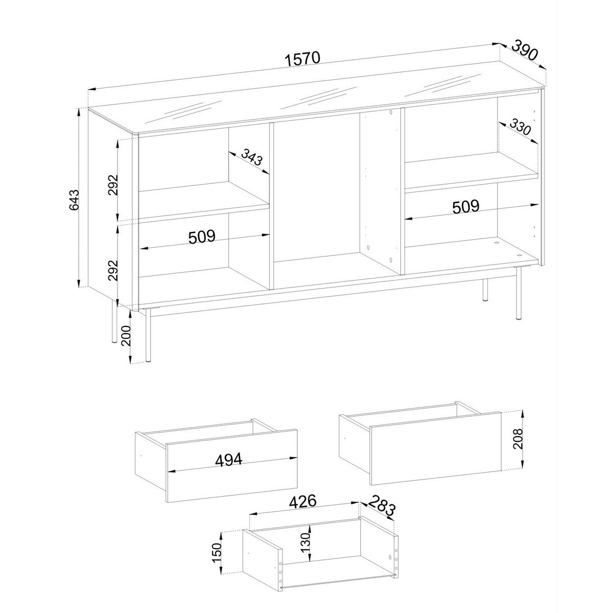 SIDEBOARD: Kaschmir, 157 x 84 x 39 cm - Kaschmir, Holzwerkstoff (157/84/39cm) - 3XE LIVING