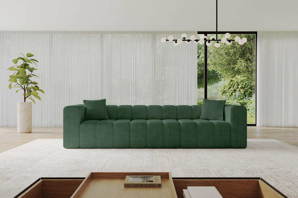 POHOVKA 3-MÍSTNÁ DONY-3 315x90x71 cm Zelená Manšestr - černá/zelená barva, kompozitní dřevo/textil (315/71/90cm) - ALTDECOR