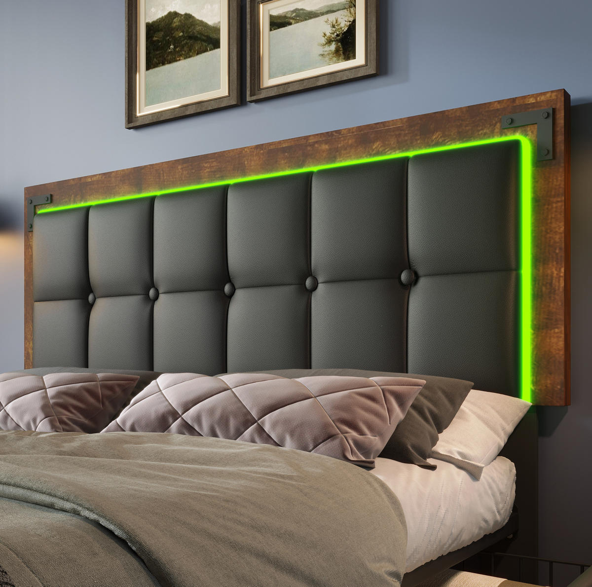 ČALOUNĚNÁ postel 140/200 cm černá z PU s LED osvětlením, matrací a 4 zásuvkami - černá, plast (140/200cm) - OKWISH