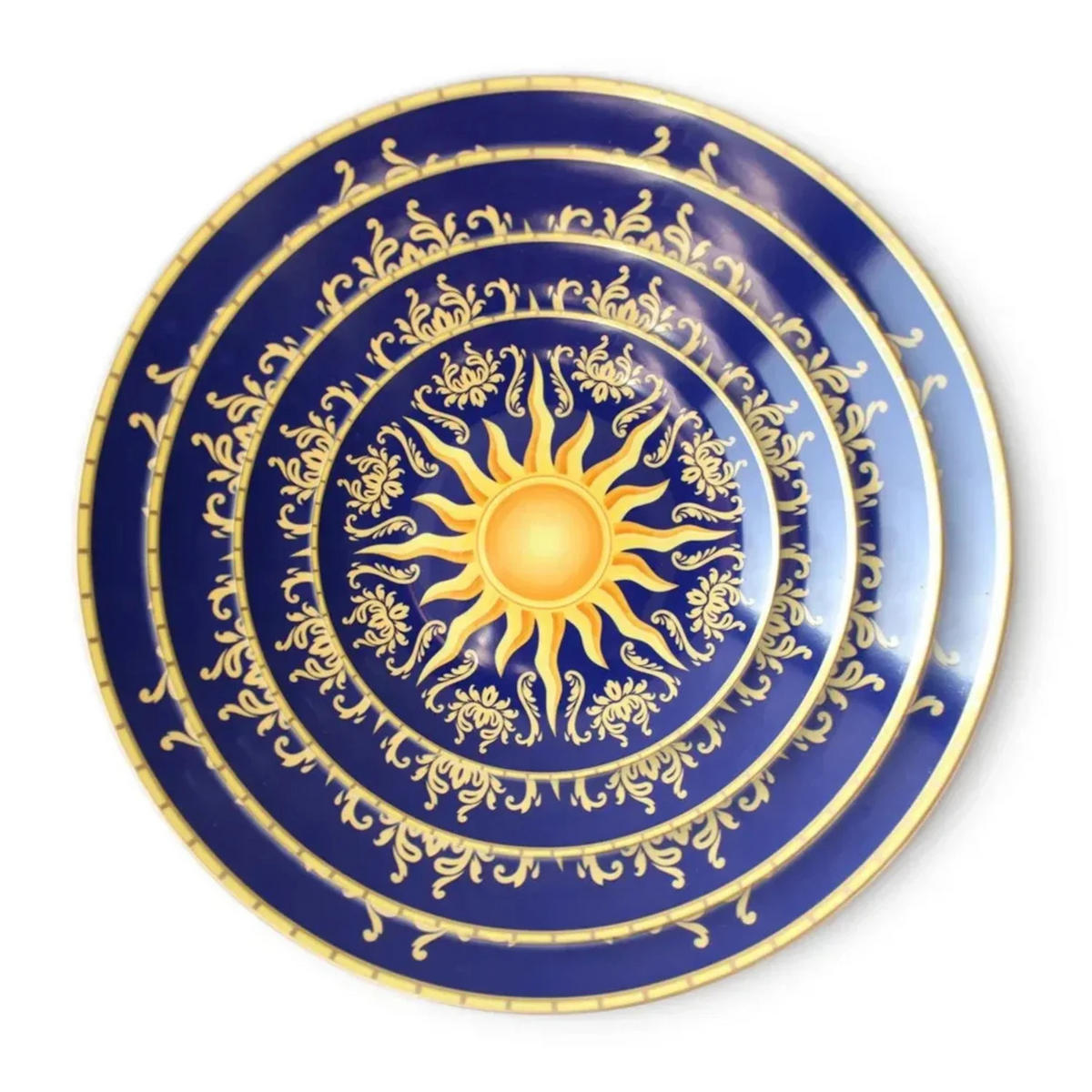 TELLERSET Royal Blue Sun Bone China Blau Gold 4tlg Ø30 Ø27 Ø20 Ø16 cm - Gelb/Goldfarben, Keramik (30/2/2cm) - Quality Elegance