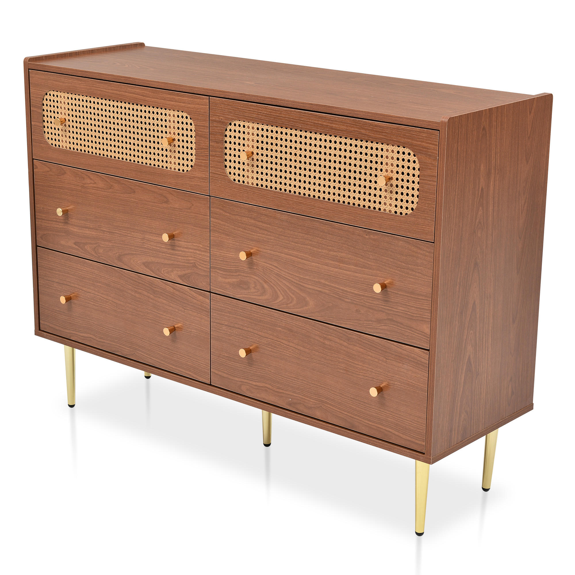 KOMMODE DE-37463 90/120/40 cm mit Rattan-Details Nussbaum - Walnussfarben, Holzwerkstoff (120/90/40cm) - ComfortXL