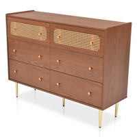 KOMMODE DE-37463 90/120/40 cm mit Rattan-Details Nussbaum - Walnussfarben, Holzwerkstoff (120/90/40cm) - ComfortXL