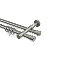 RUNDROHR-INNENLAUF-GARDINENSTANGEN-SET Prestige Santo 540 cm (geteilt in 3 x 180 cm), 2-läufig, 20 mm Ø Edelstahl-Optik - Edelstahlfarben, Metall (540cm) - INTERDECO