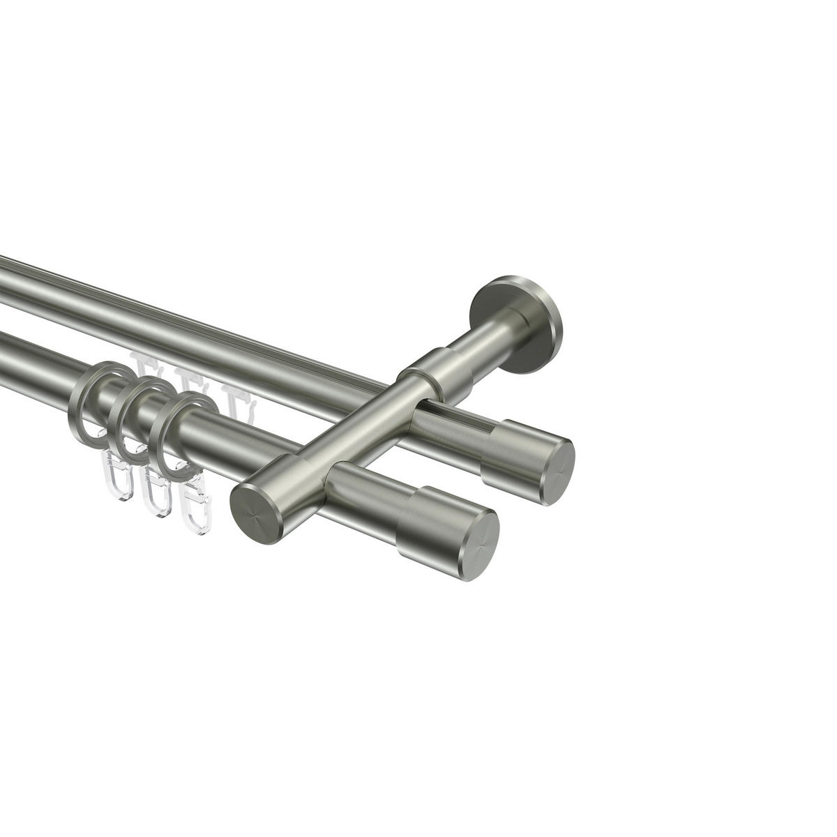RUNDROHR-INNENLAUF-GARDINENSTANGEN-SET Prestige Santo 540 cm (geteilt in 3 x 180 cm), 2-läufig, 20 mm Ø Edelstahl-Optik - Edelstahlfarben, Metall (540cm) - INTERDECO