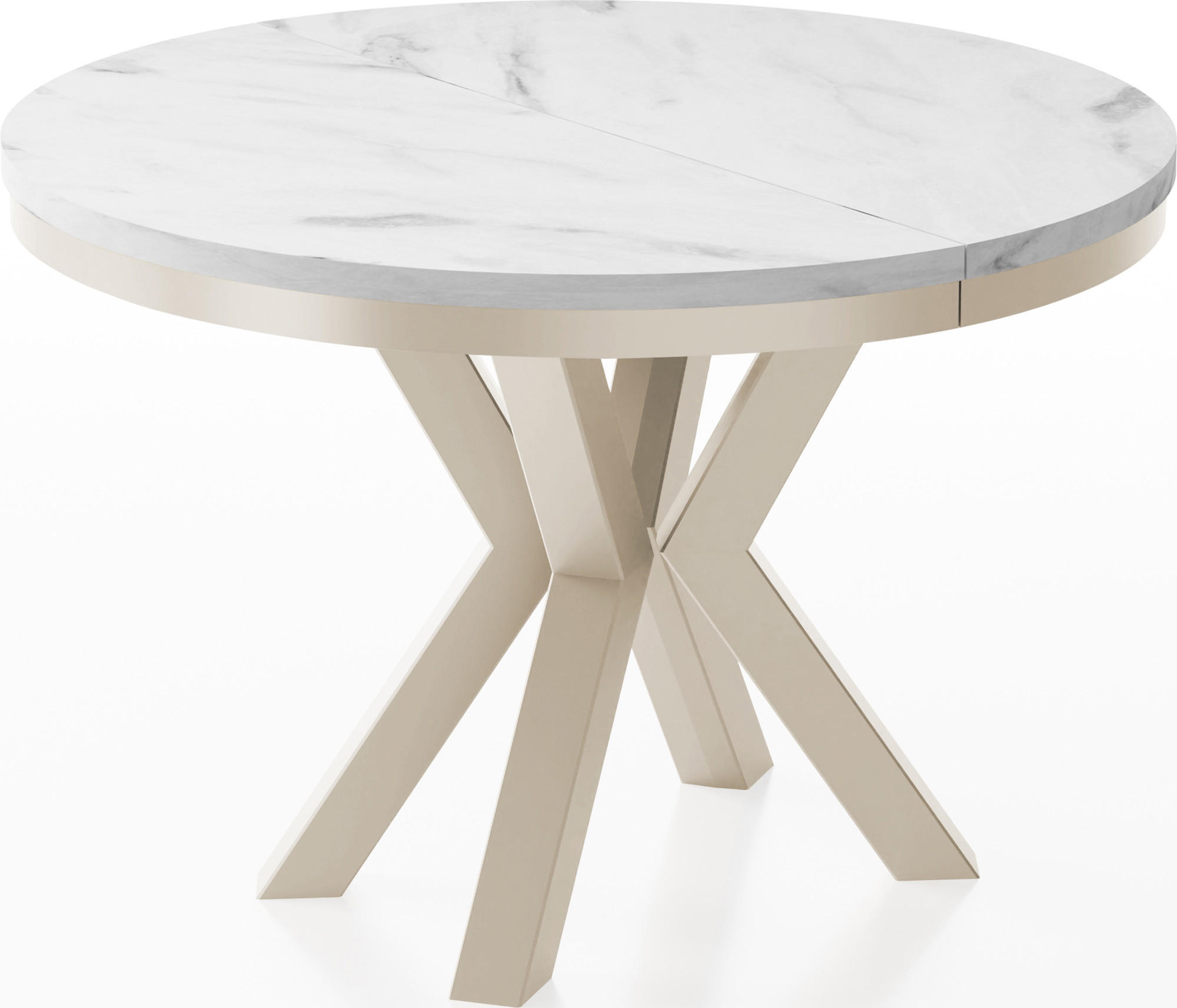 ESSTISCH Clara Beige Cashmere runder ausziehbarer, Marmor Weiß 120-200/120/76 cm - Kaschmir/Ecru, Holzwerkstoff/Metall (120/120/76cm) - WFL GROUP
