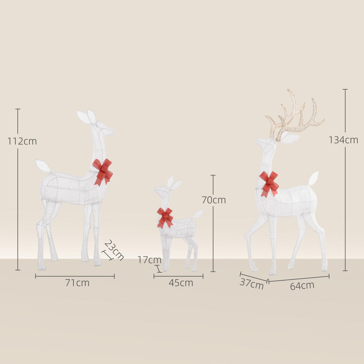 WEIHNACHTS-REH silberfarben 64.0/37.0/134.0cm - Silberfarben, Metall (37/134/64cm)