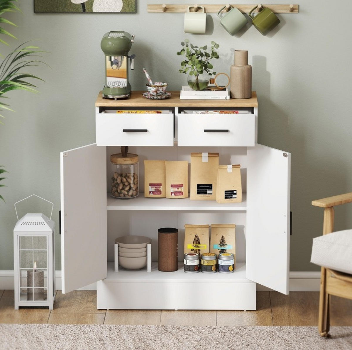 SIDEBOARD 68.6/35/90.3 cm Weiß aus Holz mit verstellbarem Regal - Weiß, Holz (35/90.3/68.6cm) - OKMYHOME