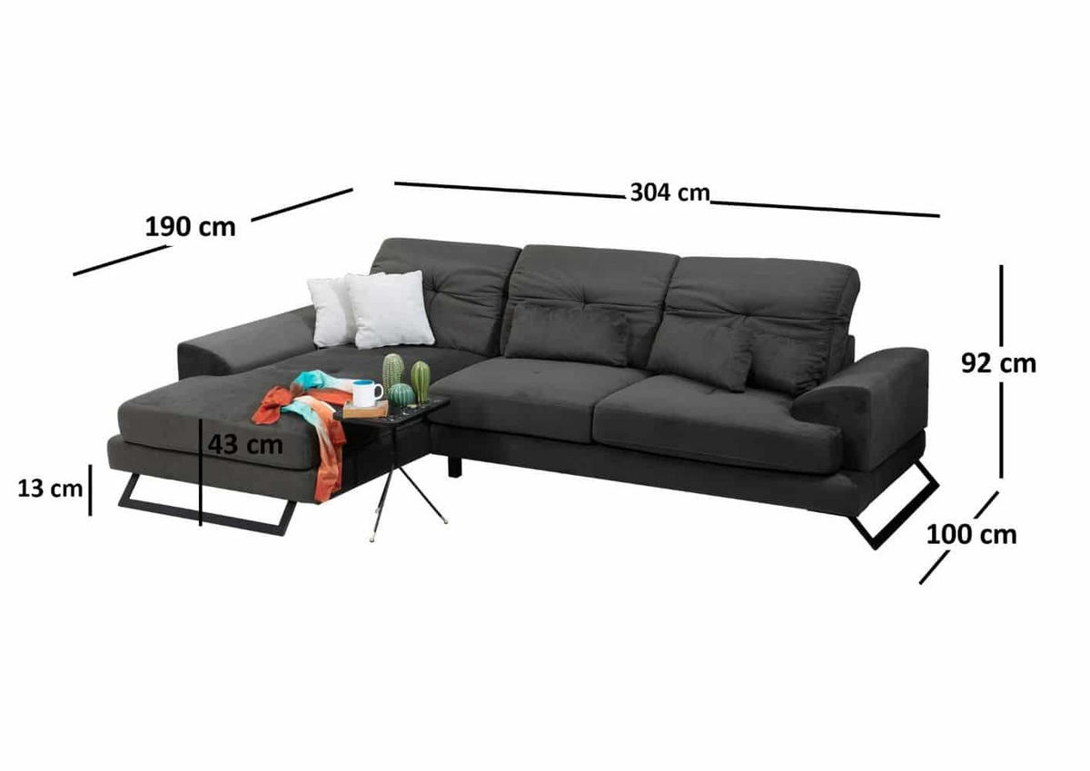 ECKSOFA mit verstellbarer Rückenlehne - Anthrazit/Creme, Holz/Textil (304/190cm) - myHomelando