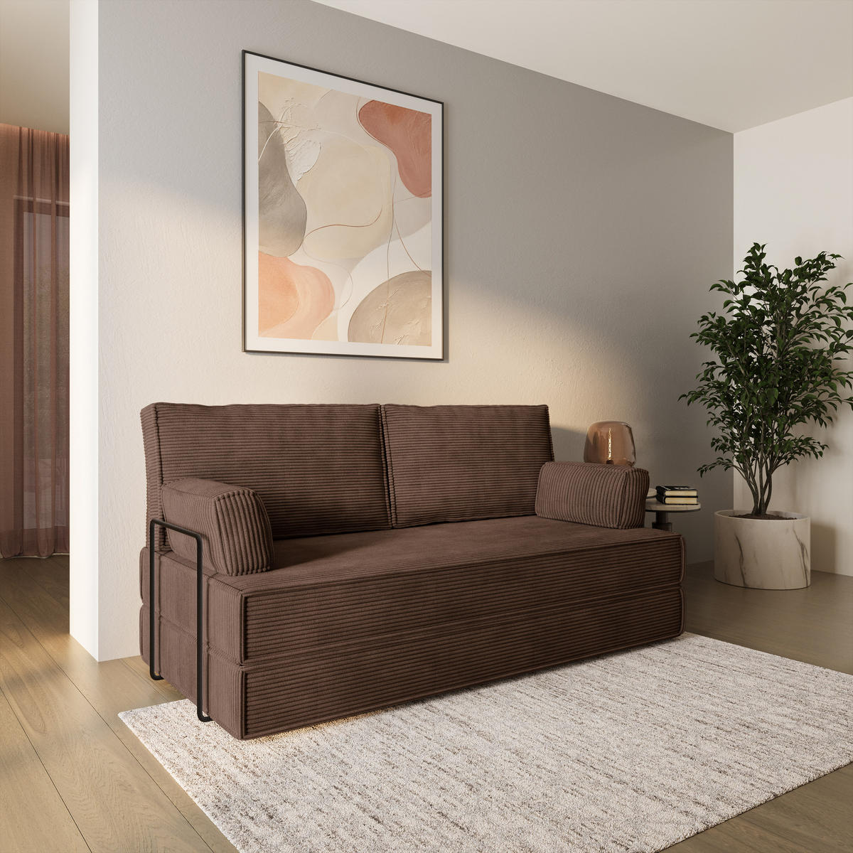BETTSOFA SILAR aus Schaumstoff Cordstoff Braun Schlaffunktion - Braun, Textil (170/86/80cm) - MASSENO