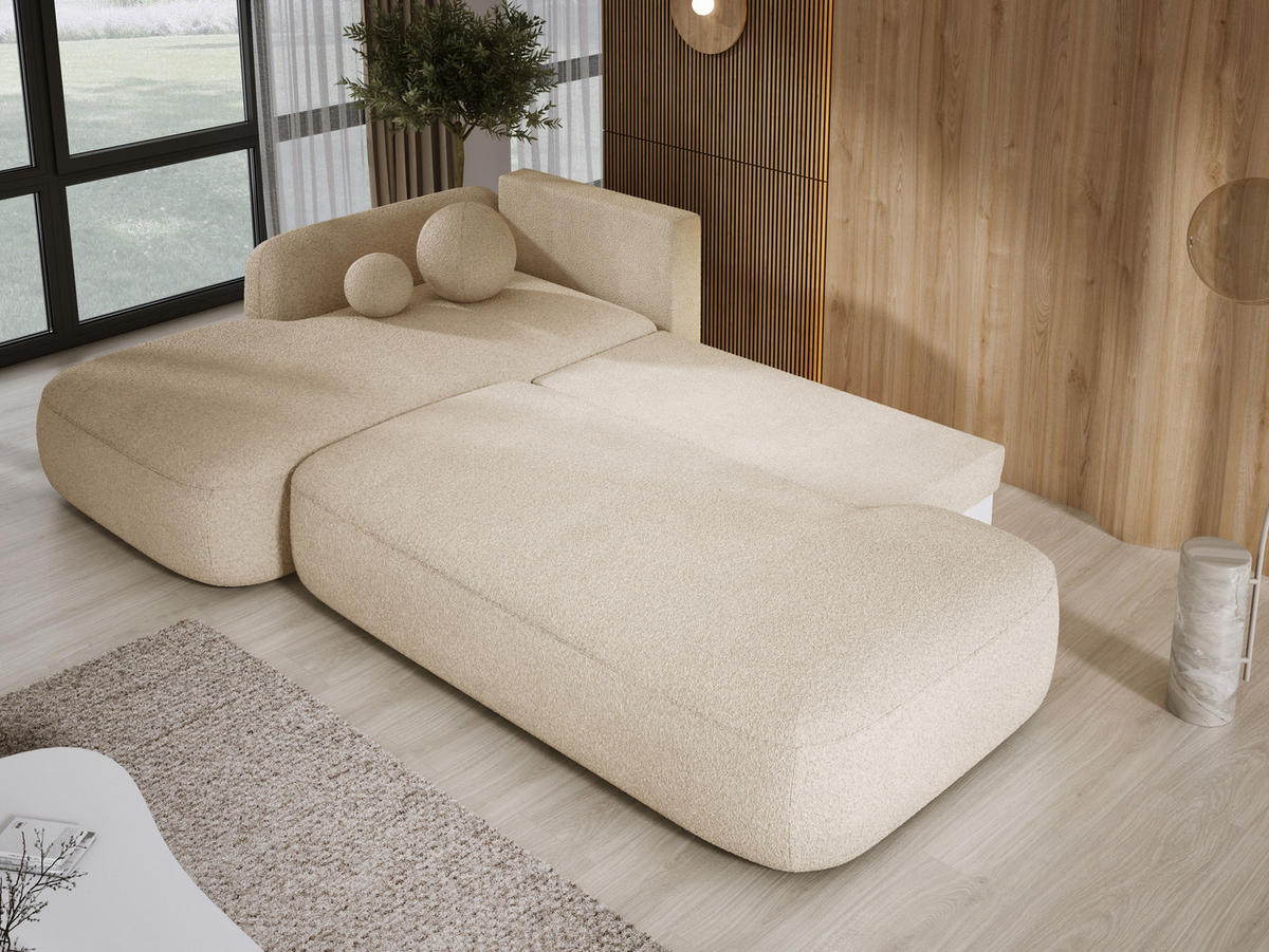 ECKSOFA BABU Mit Bettfunktion – Moderne Polsterecke Für Wohnzimmer Funktionales Schlafsofa Im Stoff NOW OR NEVER, 300x105x60cm, Linke, BEIGE - Sandfarben, Holz/Textil (190/300cm) - DomoHome