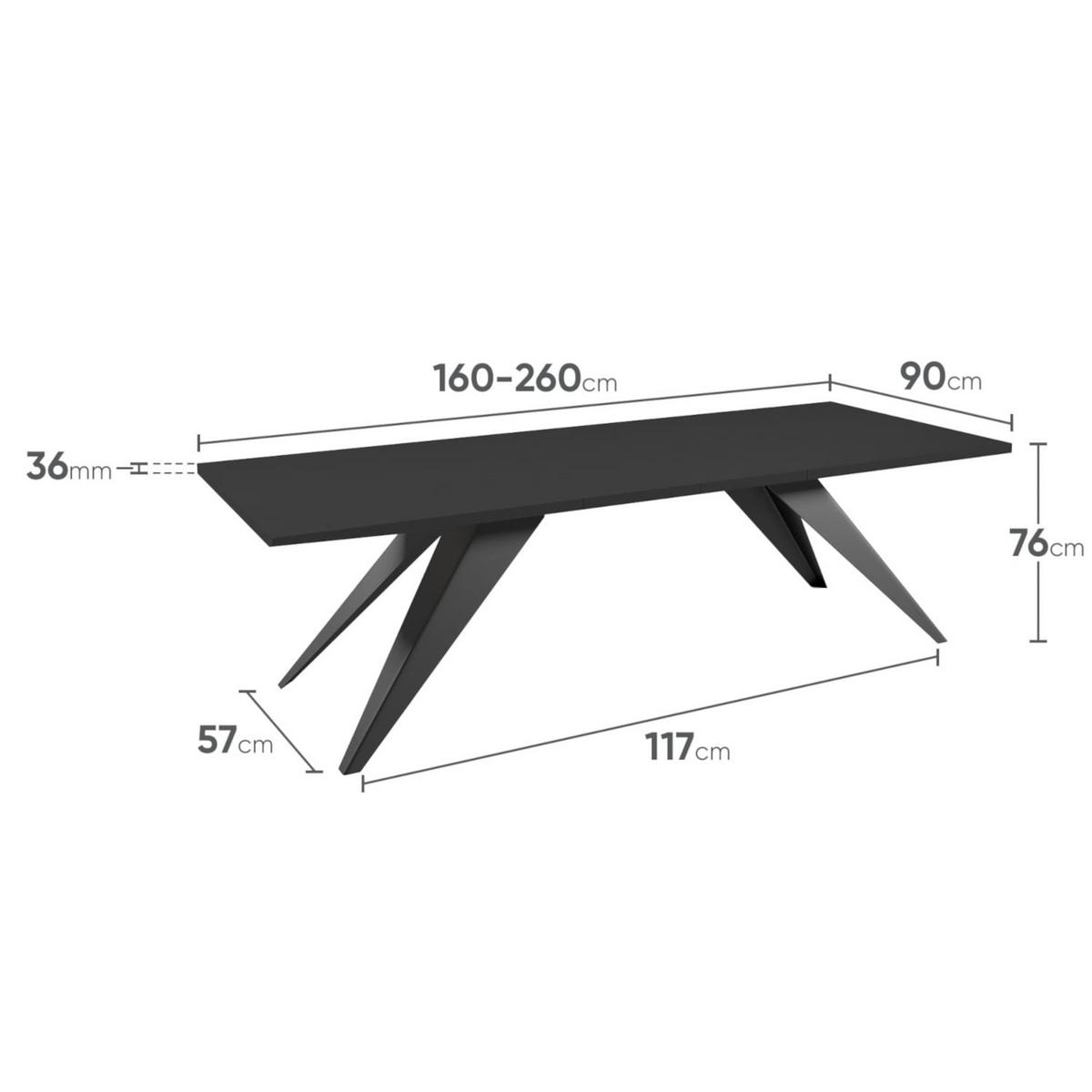 ESSTISCHE SENTO - Eichefarben/Schwarz, Holzwerkstoff (90/160/76cm) - Meblini