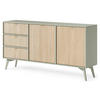 KOMMODE Silva 158 cm in der Farbe Eukalyptus + Scandi-Fischgrätmuster mit Türen und Schubladen - Goldfarben/Grün, Holz/Holzwerkstoff (158/81/38cm) - Ravio