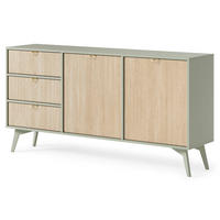 KOMMODE Silva 158 cm in der Farbe Eukalyptus + Scandi-Fischgrätmuster mit Türen und Schubladen - Goldfarben/Grün, Holz/Holzwerkstoff (158/81/38cm) - Ravio